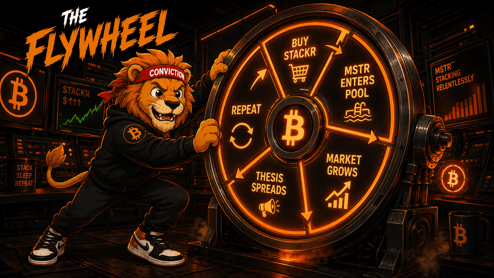 The Roaring Stacker turning the STACKR MSTR flywheel.